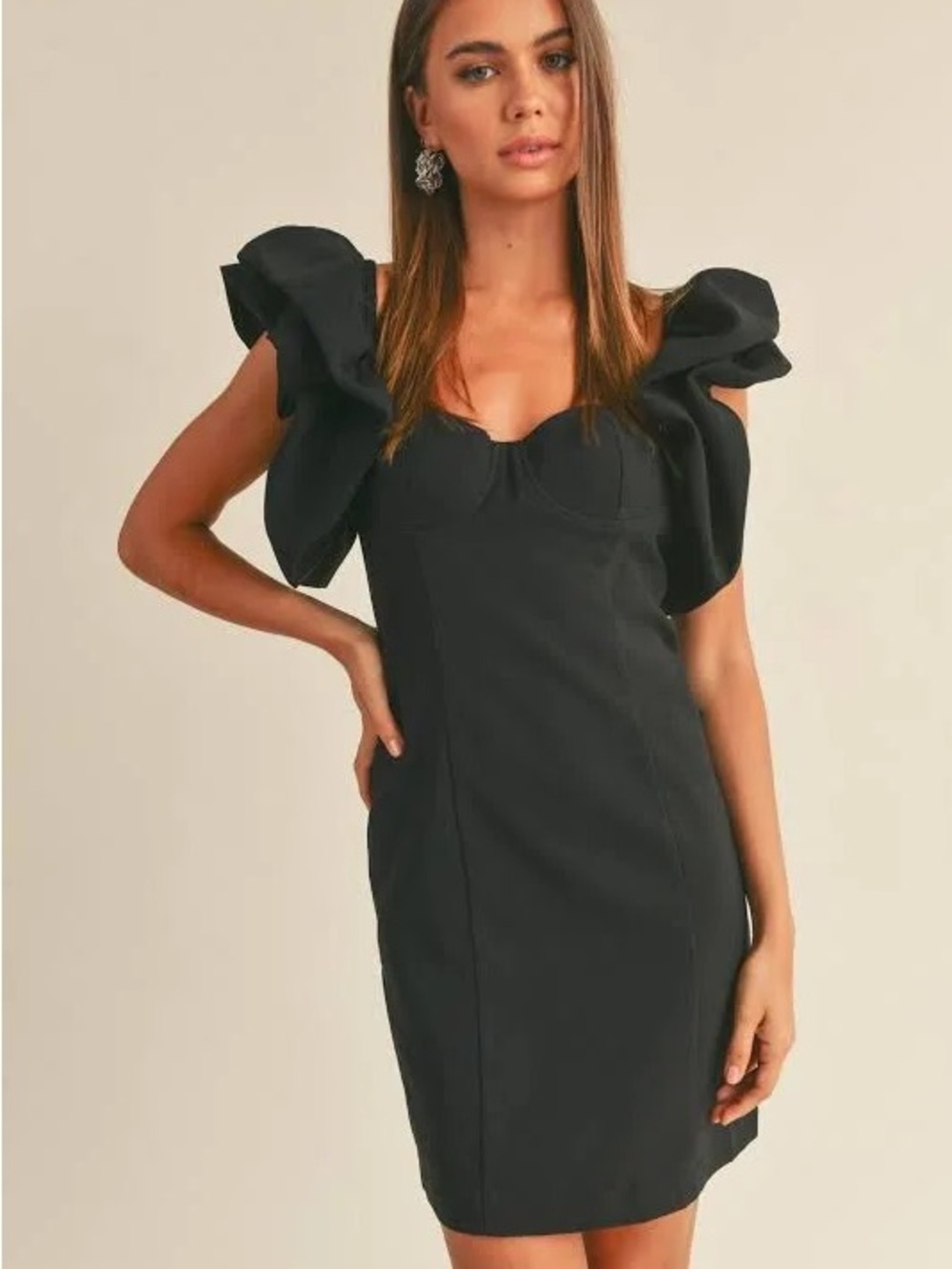 Black Ruffle-Sleeve Mini Dress